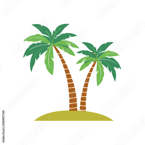 Two Tropical Palm Trees on Island Illustration