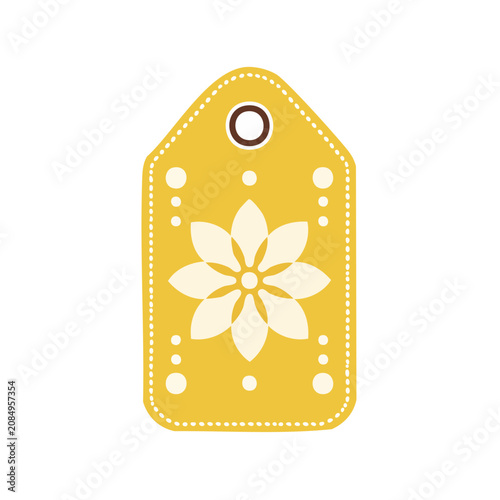 Yellow flower tag with hole and decorative dots