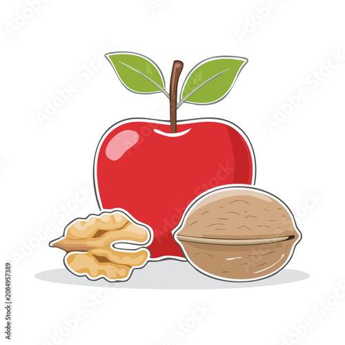 Apple And Nuts Vector Illustration