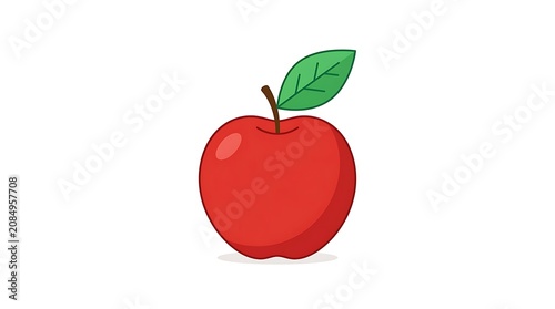 Fresh red apple with green leaf on white background.