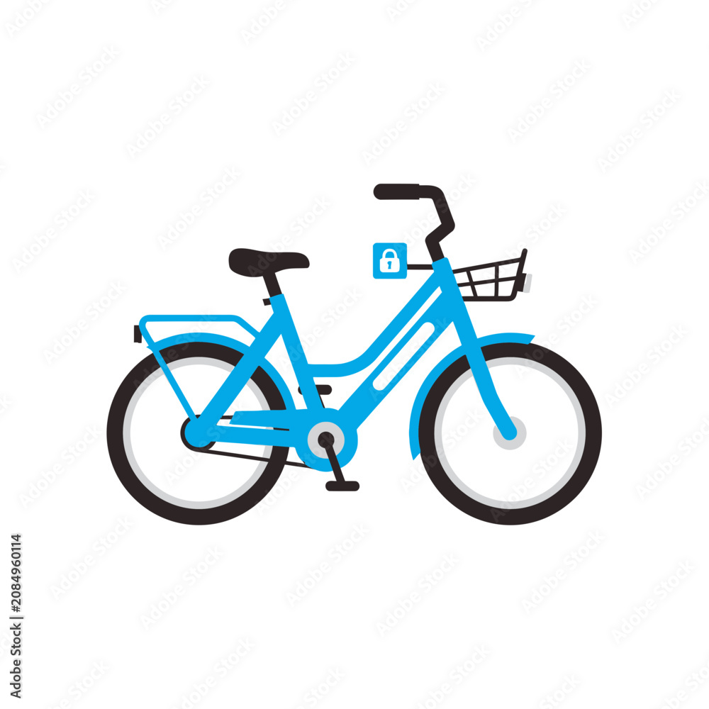 Fototapeta premium Blue Bicycle with Lock Icon and Basket