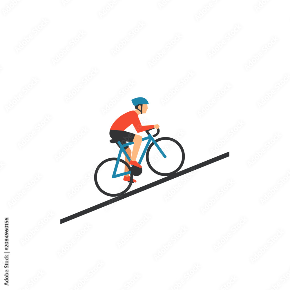 Fototapeta premium Cyclist riding uphill on a road