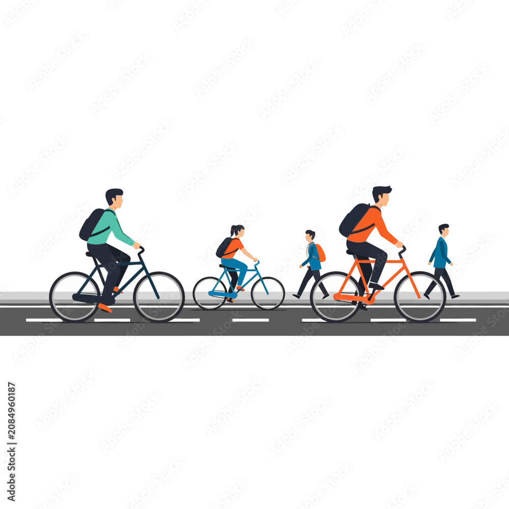 Obraz premium People cycling and walking on road