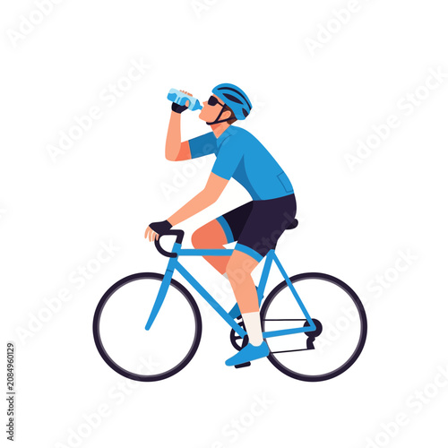 Cyclist drinking water from bottle on bike
