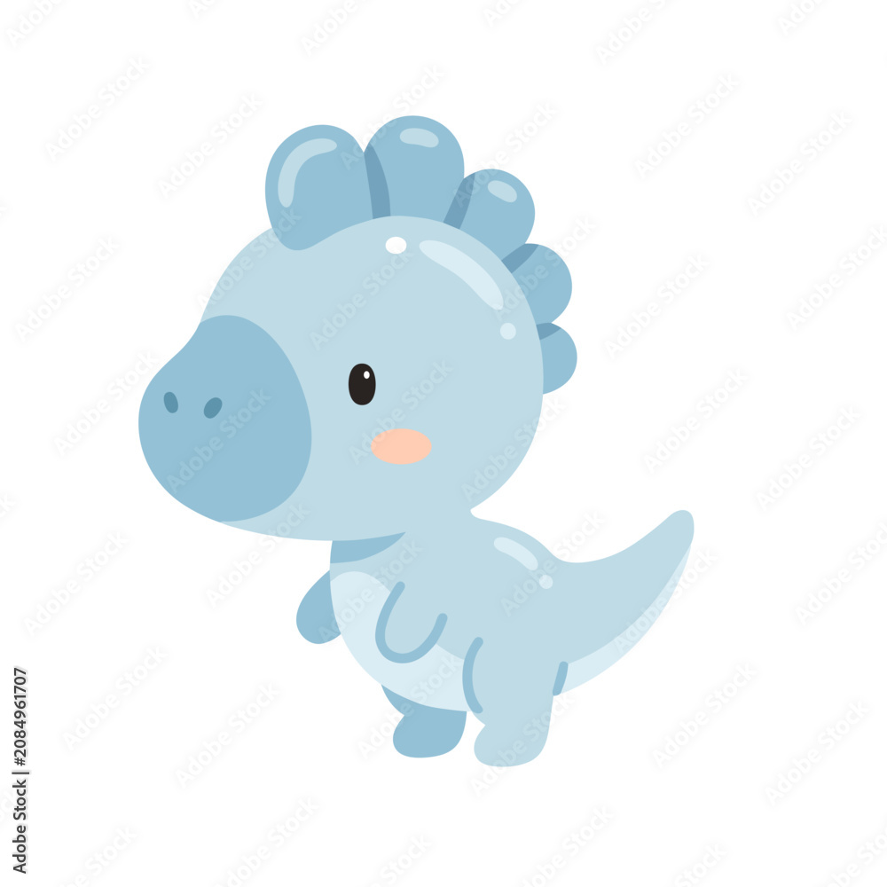 Fototapeta premium Baby Dinosaur Walking Illustration in Cute Kawaii Cartoon Style