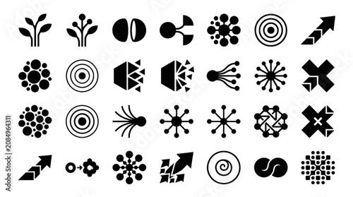 фотографія Abstract Black Vector Shapes Representing Growth Division and Aggregation on Whi