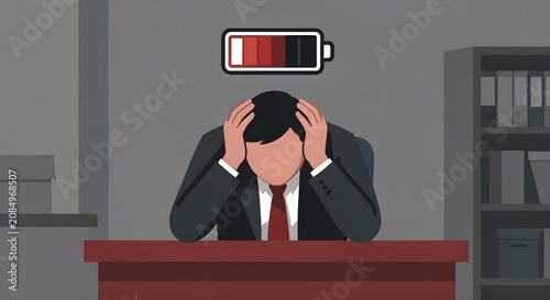 Burnout and Stressed Faceless Office Worker Flat Illustration
