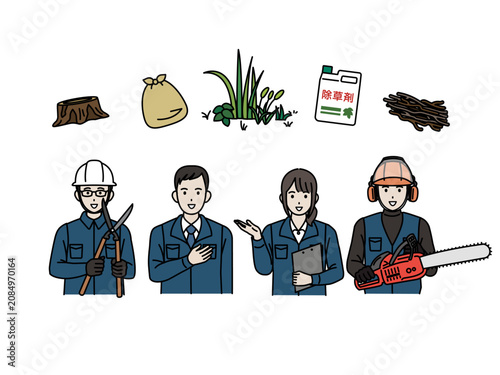 草刈り、伐採業者のイラスト