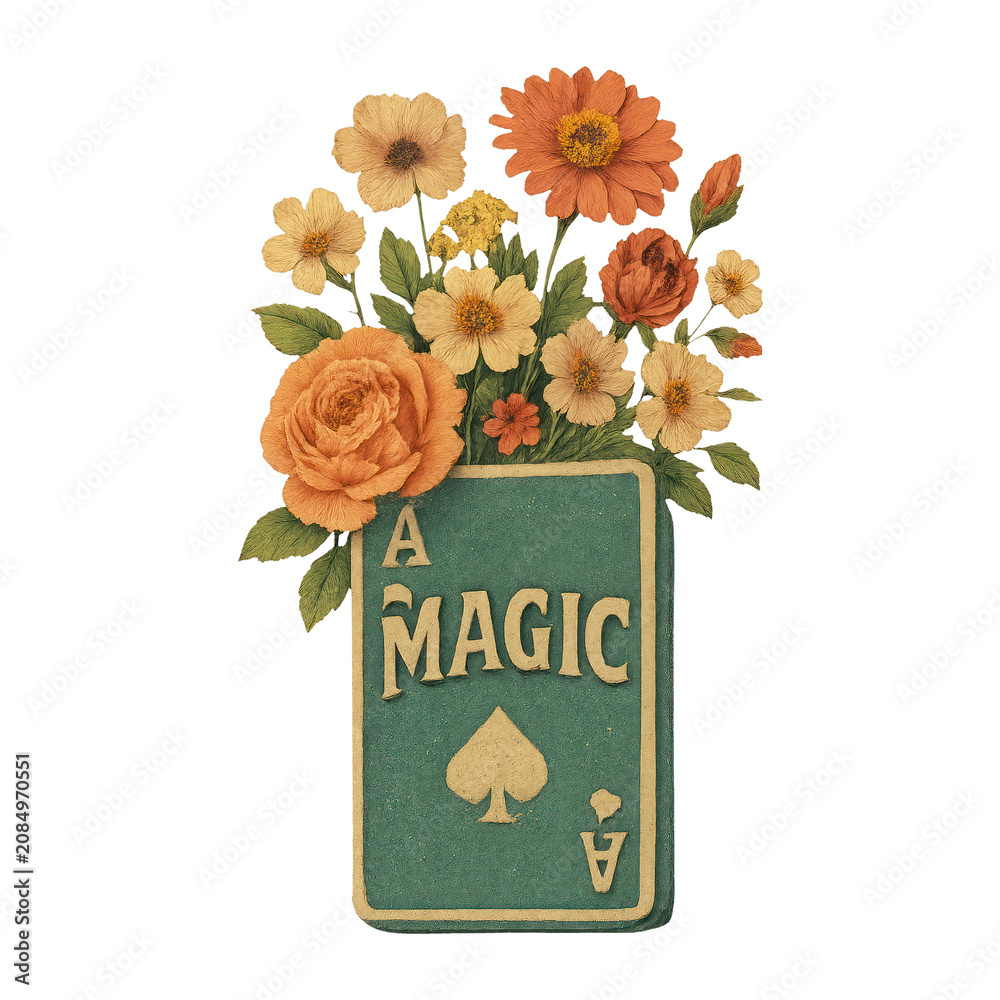 Fototapeta premium PNG Vintage floral magic card illustration.