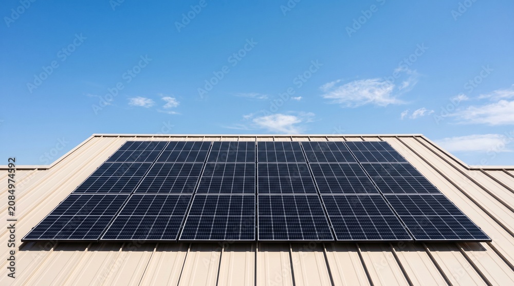 Fototapeta premium Modern Residential Rooftop Solar Array Installation