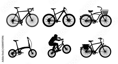 Tableau sur toile Diverse Bicycle Silhouettes Collection: Road, Mountain, Folding, BMX, Cruiser St
