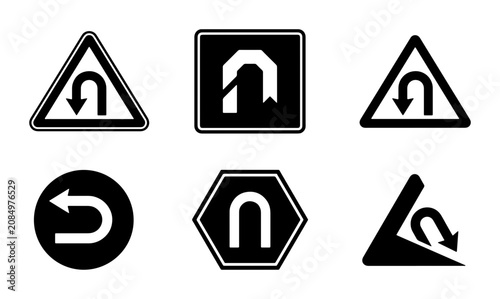 Quadro su tela U-Turn Traffic Signs Collection, Road Safety Symbols, Navigation Icons, Vector G