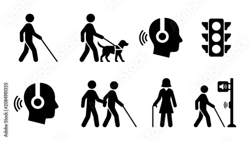 Fotografía Disability Icons Set: Blindness, Assistance Dog, Hearing Impaired, Traffic Signa