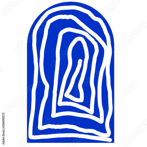 Abstract hand drawn portal with white lines forming an arch shape on a blue background