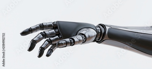 Robot arm and robotic hand reaching out as a symbol of artificial intelligence tech