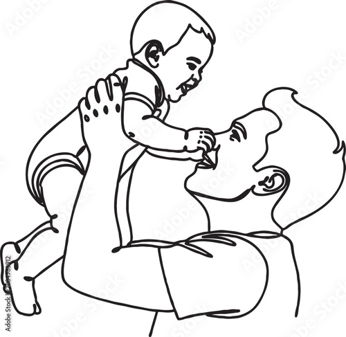Fotografi Continuous line art illustration of a father holding his baby aloft in a moment