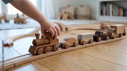 Carpenter Installing Wooden Toy Train Handmade Craft