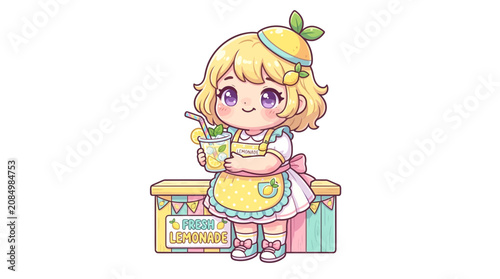 Tableau sur toile Cute Anime Girl Selling Fresh Lemonade