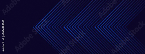 Quadro su tela Minimalist dark blue background with thin neon blue lines forming arrow patterns
