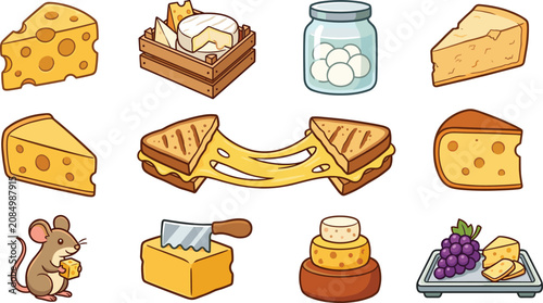 Quadro su tela Cheese collection featuring Swiss cheddar brie mozzarella grilled cheese sandwic