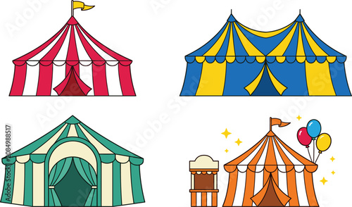 Tableau sur toile Circus tent collection featuring colorful carnival tents, big top pavilions and