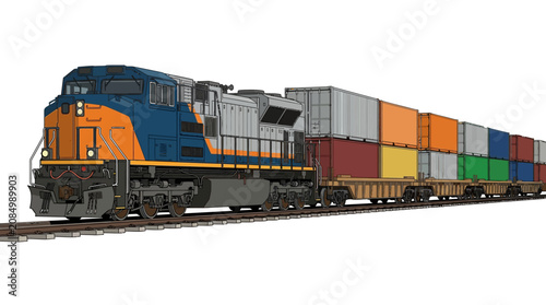 Freight Train on Railroad Tracks.