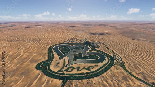 Drone aerial view of Love Lake. Dubai. United Arab Emirates