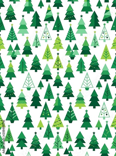 Geometric green christmas tree seamless pattern on white background