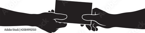 Two hands exchanging a blank card or envelope symbol of communication and transaction.