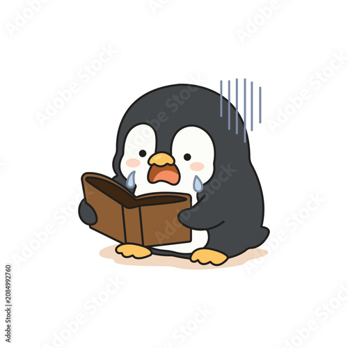 Cute sad penguin holding empty wallet cartoon vector illustration