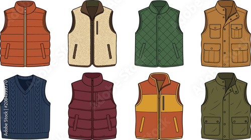 Foto Men's vest collection featuring quilted puffer fleece utility and casual sleevel