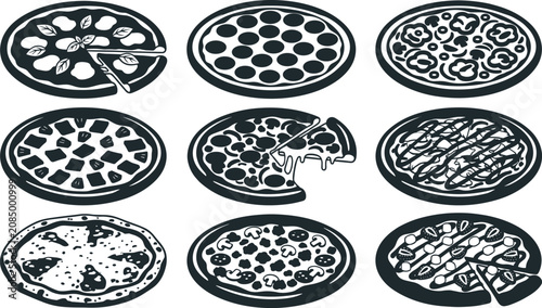 Quadro su tela Pizza collection featuring classic pepperoni cheese vegetable meat and gourmet t