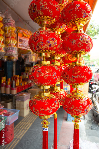 Chinese lanterns decorations at China town in Thailand
