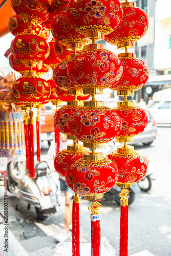 Chinese lanterns decorations at China town in Thailand