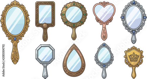 Foto Vintage hand mirror vector collection featuring ornate vanity mirrors antique de