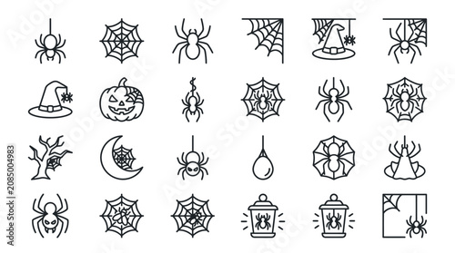 Halloween icons set with spiders, pumpkins and cobwebs