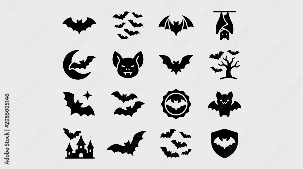 Fototapeta premium Halloween Black silhouette bats flying around castle vector illustration