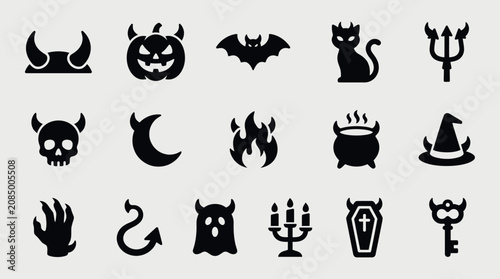 Photos Halloween broomstick and broom icons, vector illustration