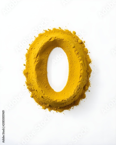 Yellow powder is stacked in the shape of an alphabet O on the floor.