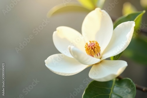Single magnolia, creamy white, silky texture, vibrant center, blossom, beauty