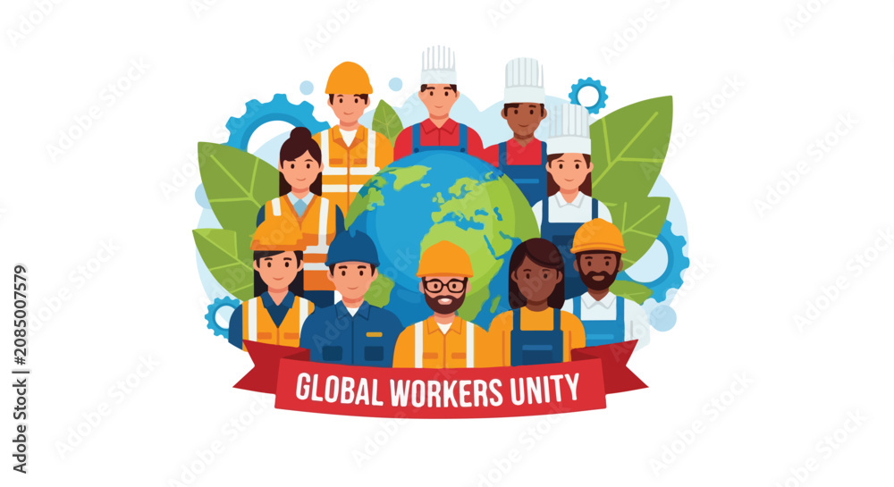 Fototapeta premium Global Workers Unity Illustration. Diverse Professional Workforce. Flat Vector Design. International Labor Day Concept.