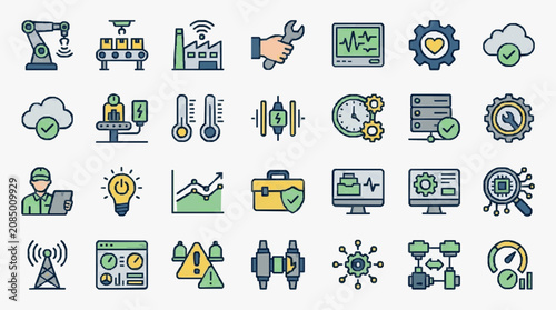 Industrial and Digital Technology Icons Set