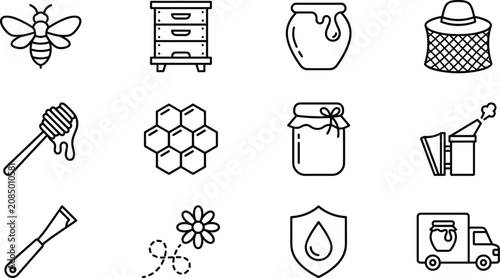 Obraz na plátně Beekeeping and honey production outline icon collection featuring bee, beehive,