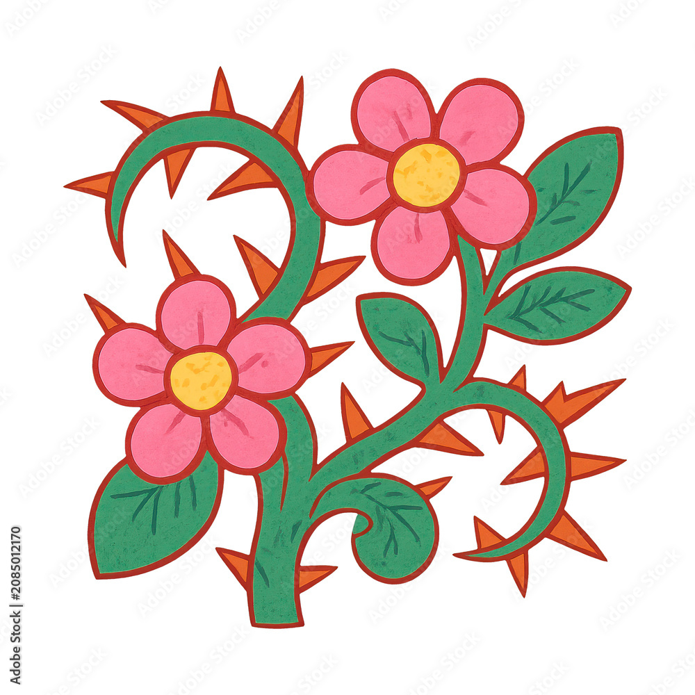 Fototapeta premium PNG Colorful floral design with thorns.