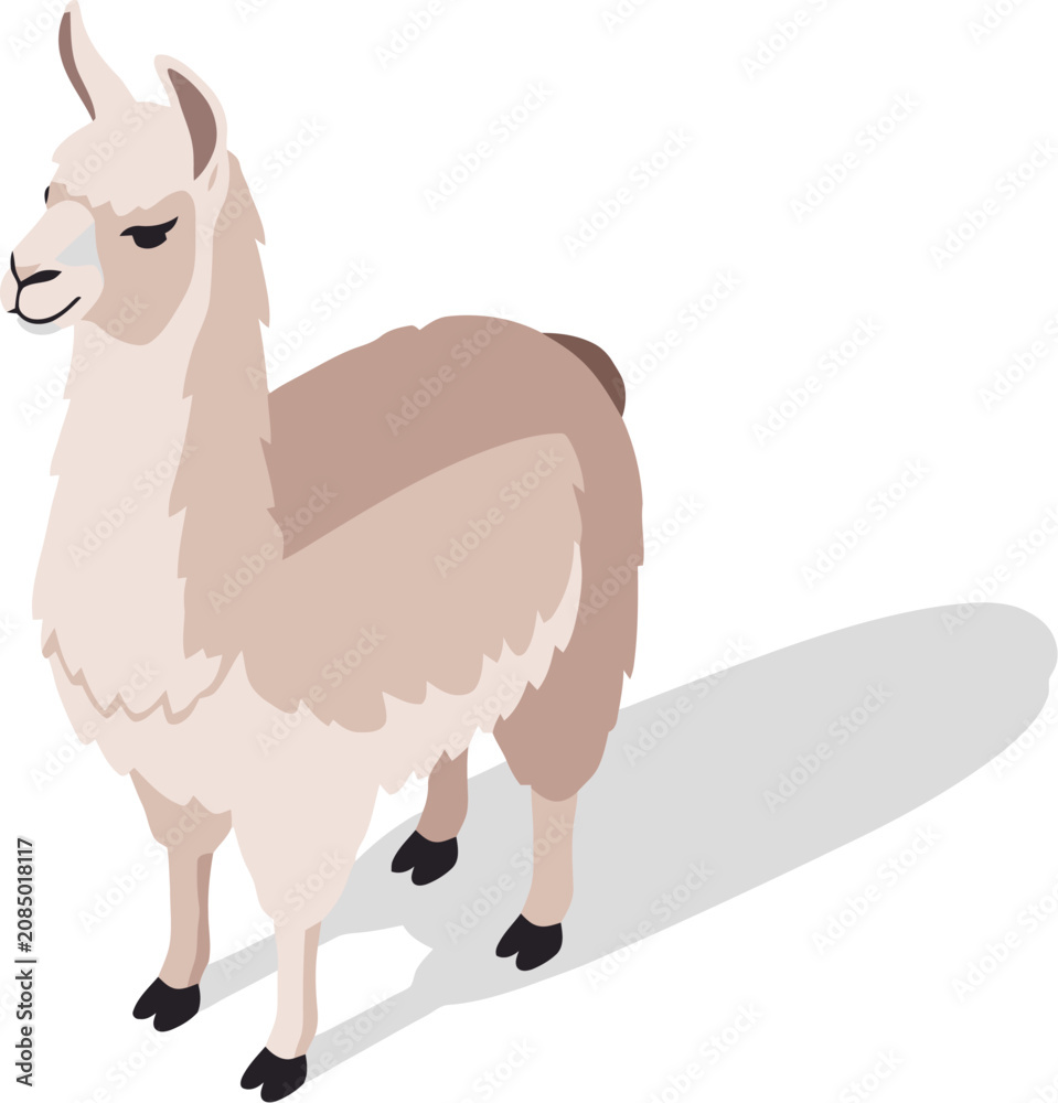 Naklejka premium Isometric light brown llama standing casting a shadow on transparent background vector