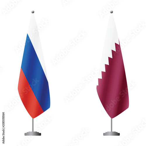 Photography Russia and Qatar flags on flagpoles for official ceremonies and meetings, transp