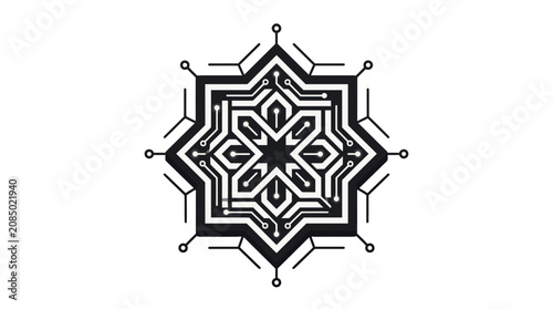 Abstract Geometric Circuit Board Mandala