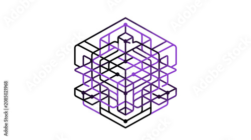 Abstract geometric cube structure, network, technology