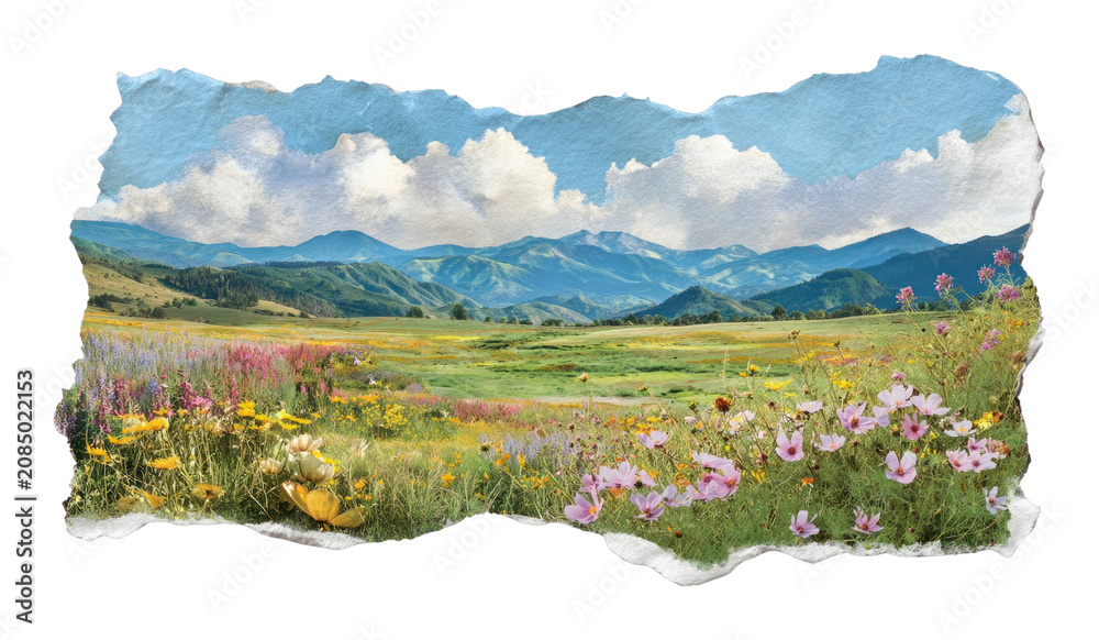 Fototapeta premium PNG Vibrant mountain meadow landscape
