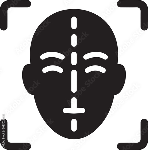 Facial Recognition Scanning Silhouette Icon Featuring Precise Biometric Face Identification Geometry for Advanced Digital Security Verification Technology Systems